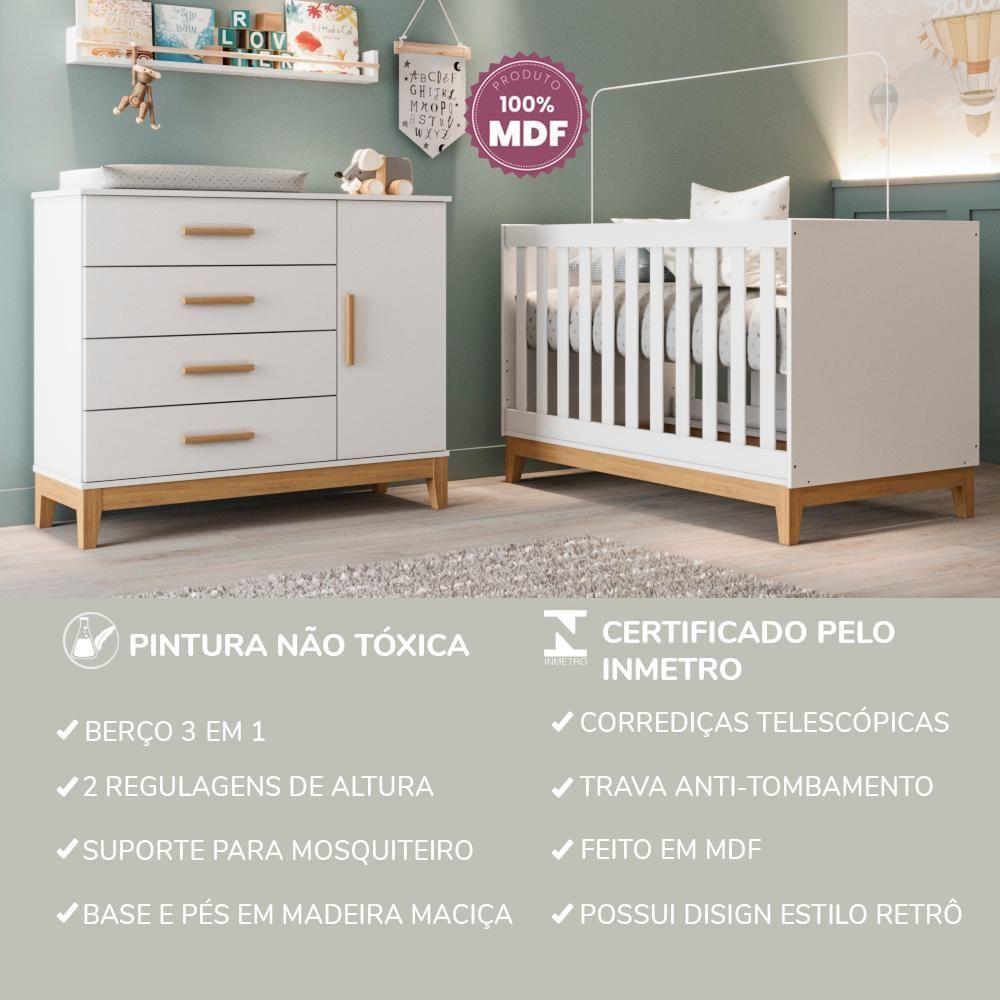 Quarto De Bebê Helen Berço 3 Em 1 Cômoda Com Porta Branco Carolina Baby - 10