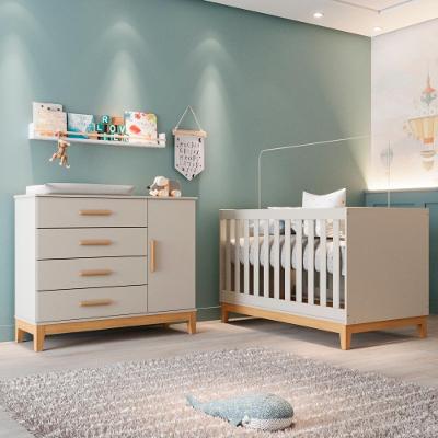 Quarto De Bebê Berço 3 Em 1 Helen Cômoda Com Porta Off White Com Cinamomo Carolina Baby
