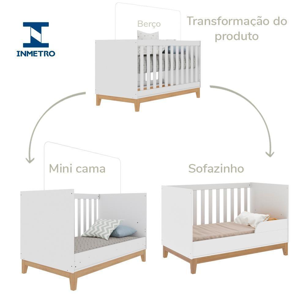 Quarto De Bebê Retrô Guarda Roupa 3 Portas Helen Cômoda Com Porta Berço Mini Cama Branco Carolina Baby - 3