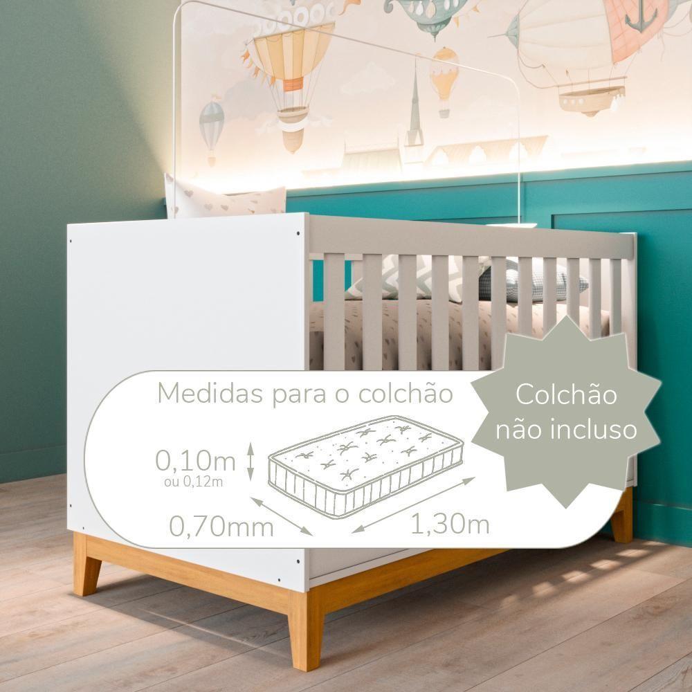 Quarto De Bebê Retrô Guarda Roupa 3 Portas Helen Cômoda Com Porta Berço Mini Cama Branco Carolina Baby - 4