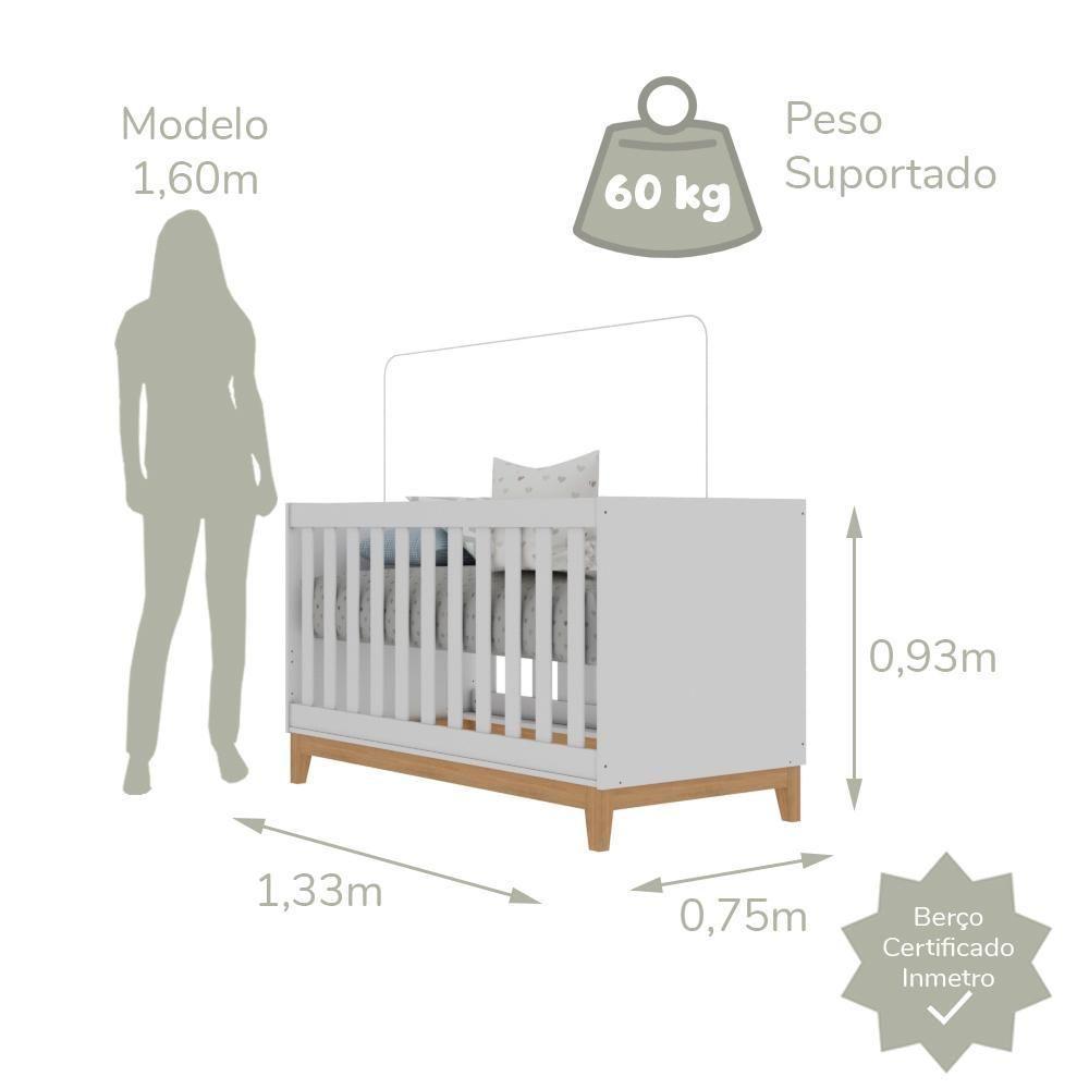 Quarto De Bebê Retrô Guarda Roupa 3 Portas Helen Cômoda Com Porta Berço Mini Cama Branco Carolina Baby - 5
