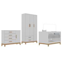 Quarto De Bebê Retrô Guarda Roupa 3 Portas Helen Cômoda Com Porta Berço Mini Cama Branco Carolina Baby - 2
