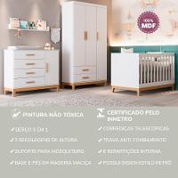 Quarto De Bebê Retrô Guarda Roupa 3 Portas Helen Cômoda Com Porta Berço Mini Cama Branco Carolina Baby - 10