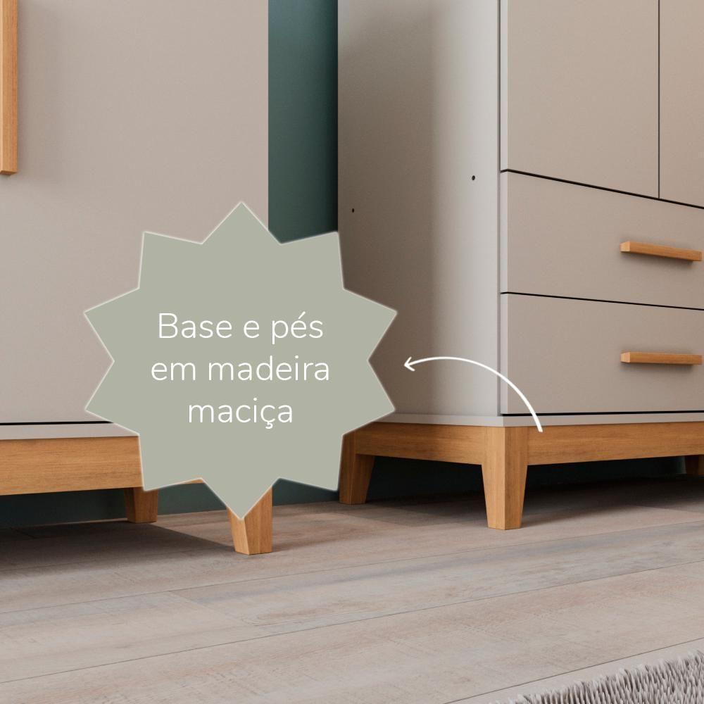 Quarto De Bebê Retrô Guarda Roupa 3 Portas Cômoda Com Porta Helen Off White Com Cinamomo Carolina Baby - 6