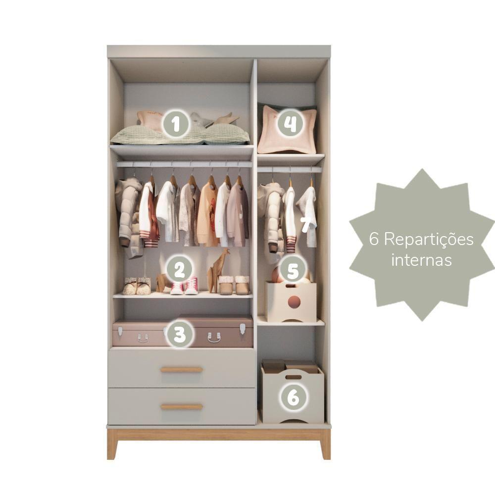 Quarto De Bebê Retrô Guarda Roupa 3 Portas Cômoda Com Porta Helen Off White Com Cinamomo Carolina Baby - 7