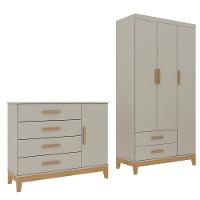 Quarto De Bebê Retrô Guarda Roupa 3 Portas Cômoda Com Porta Helen Off White Com Cinamomo Carolina Baby - 2