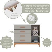 Quarto De Bebê Retrô Guarda Roupa 3 Portas Cômoda Com Porta Helen Off White Com Cinamomo Carolina Baby - 3