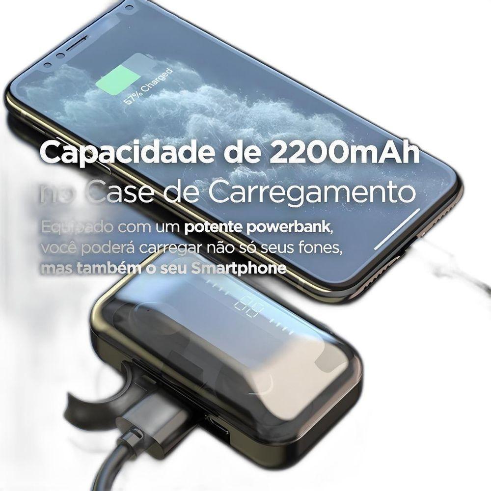 Fone Bluetooth M10 Sem Fio Display Powerbank Fone Preto - 8