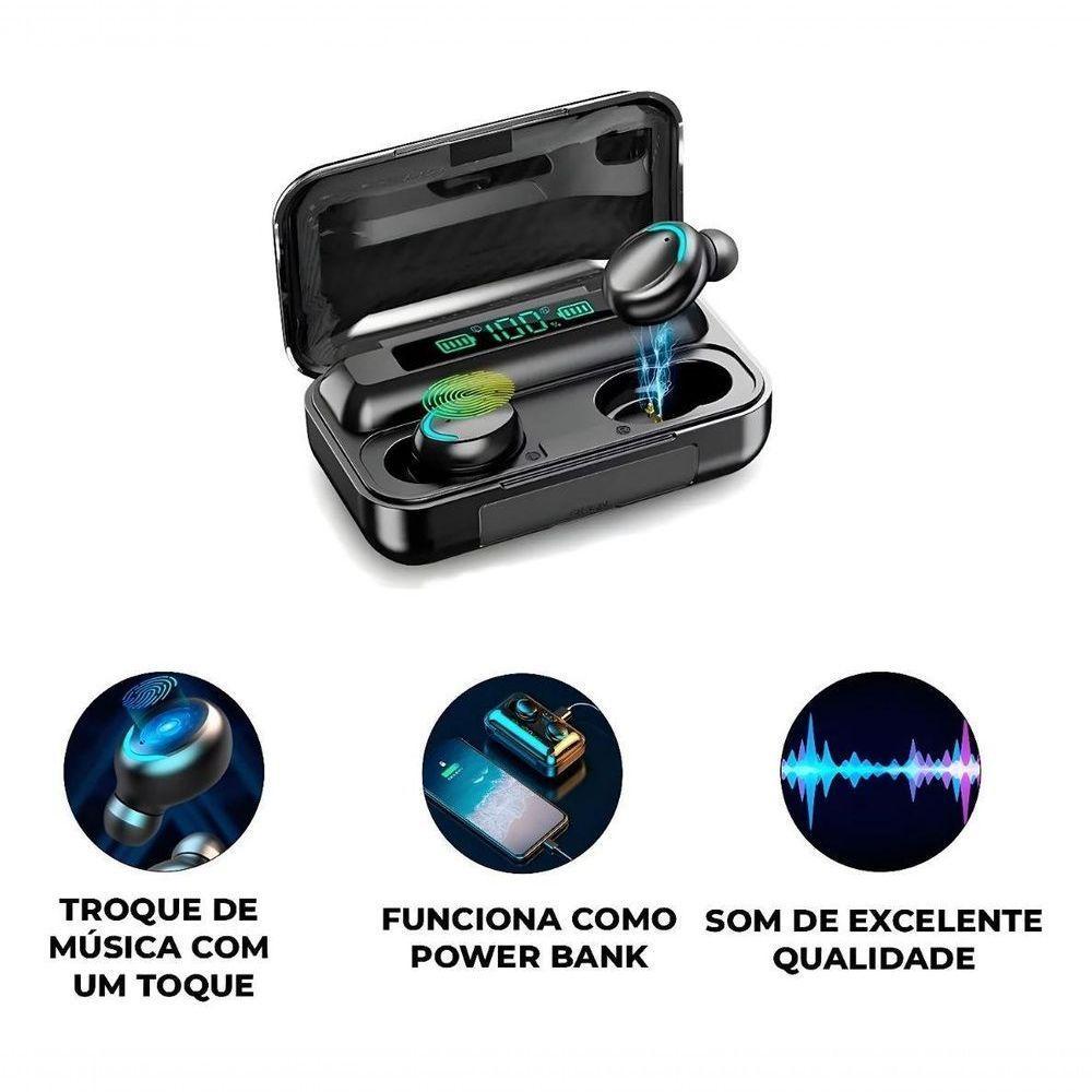 Fone Bluetooth M10 Sem Fio Display Powerbank Fone Preto - 9