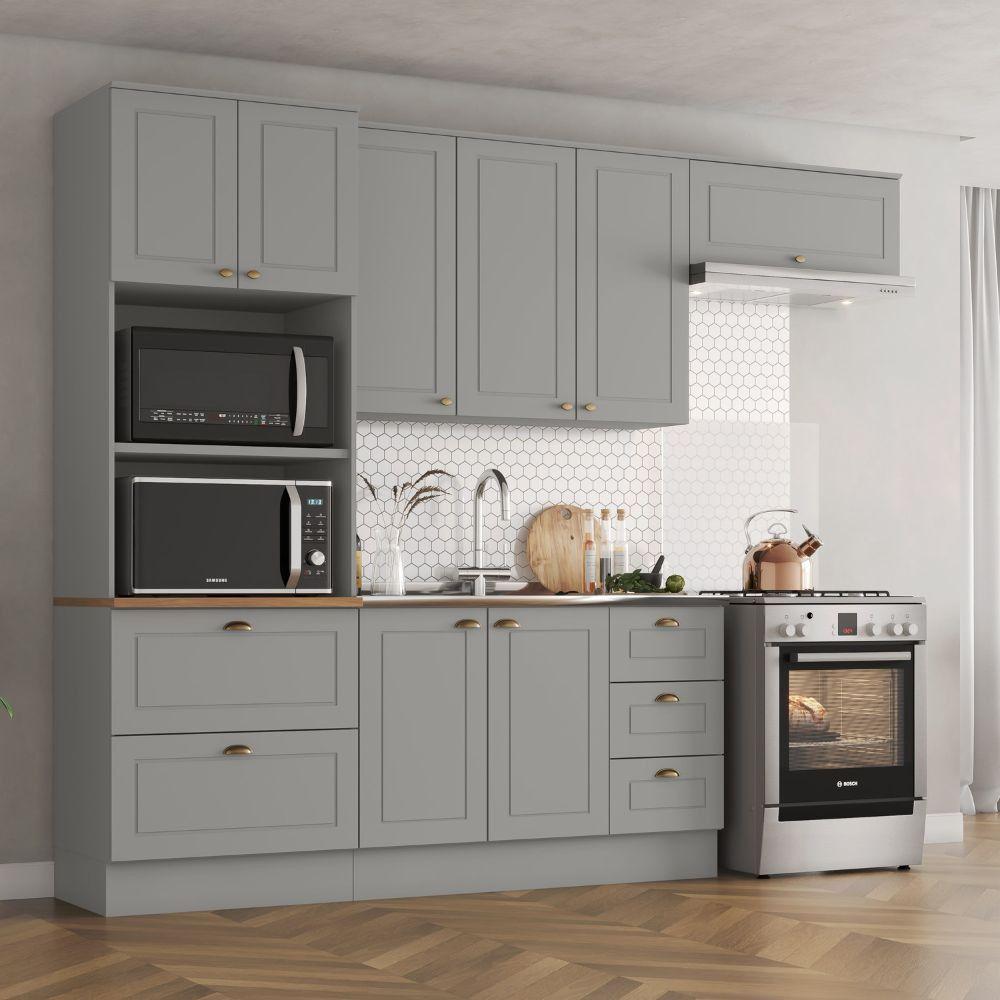 Cozinha Modulada 4 Peças 8 Portas 5 Gavetas Americana Henn Cinza - 1