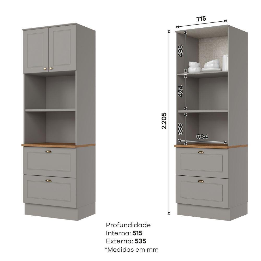 Cozinha Modulada 4 Peças 8 Portas 5 Gavetas Americana Henn Cinza - 4