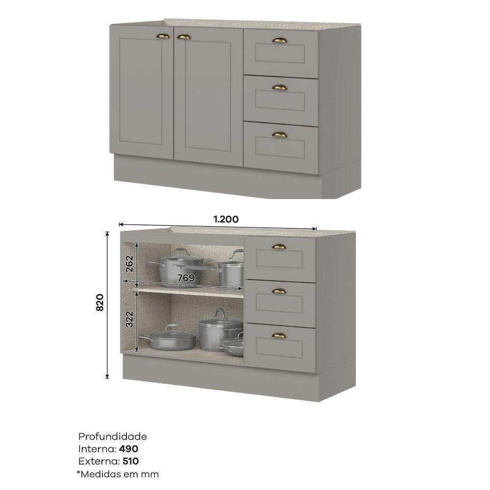 Cozinha Modulada 4 Peças 8 Portas 5 Gavetas Americana Henn Cinza - 5