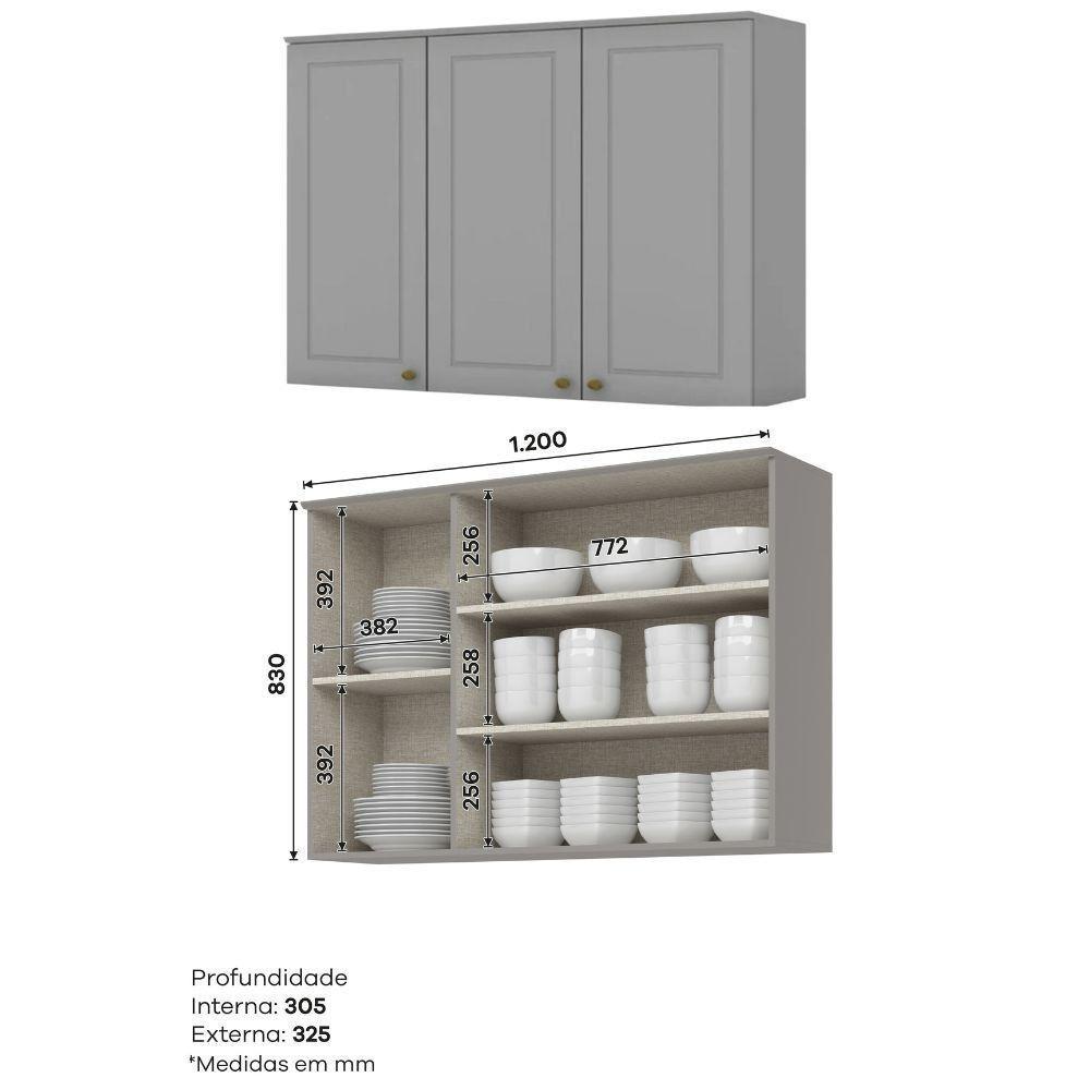 Cozinha Modulada 4 Peças 8 Portas 5 Gavetas Americana Henn Cinza - 6