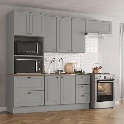 Cozinha Modulada 4 Peças 8 Portas 5 Gavetas Americana Henn Cinza