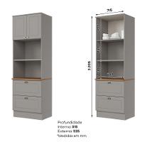 Cozinha Modulada 4 Peças 8 Portas 5 Gavetas Americana Henn Cinza