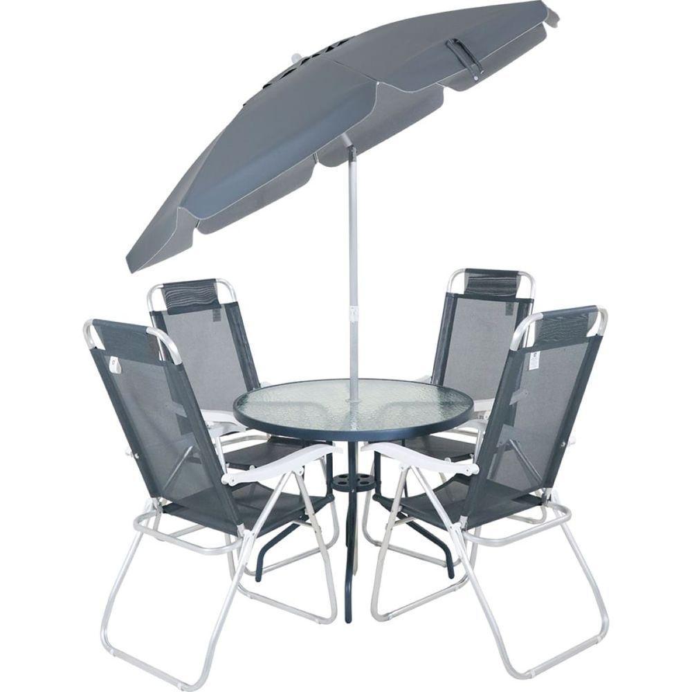 Conjunto Noronha Cinza Com Mesa 4 Cadeiras E Guarda Sol Bel - 4