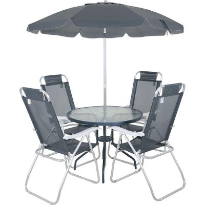 Conjunto Noronha Cinza Com Mesa 4 Cadeiras E Guarda Sol Bel
