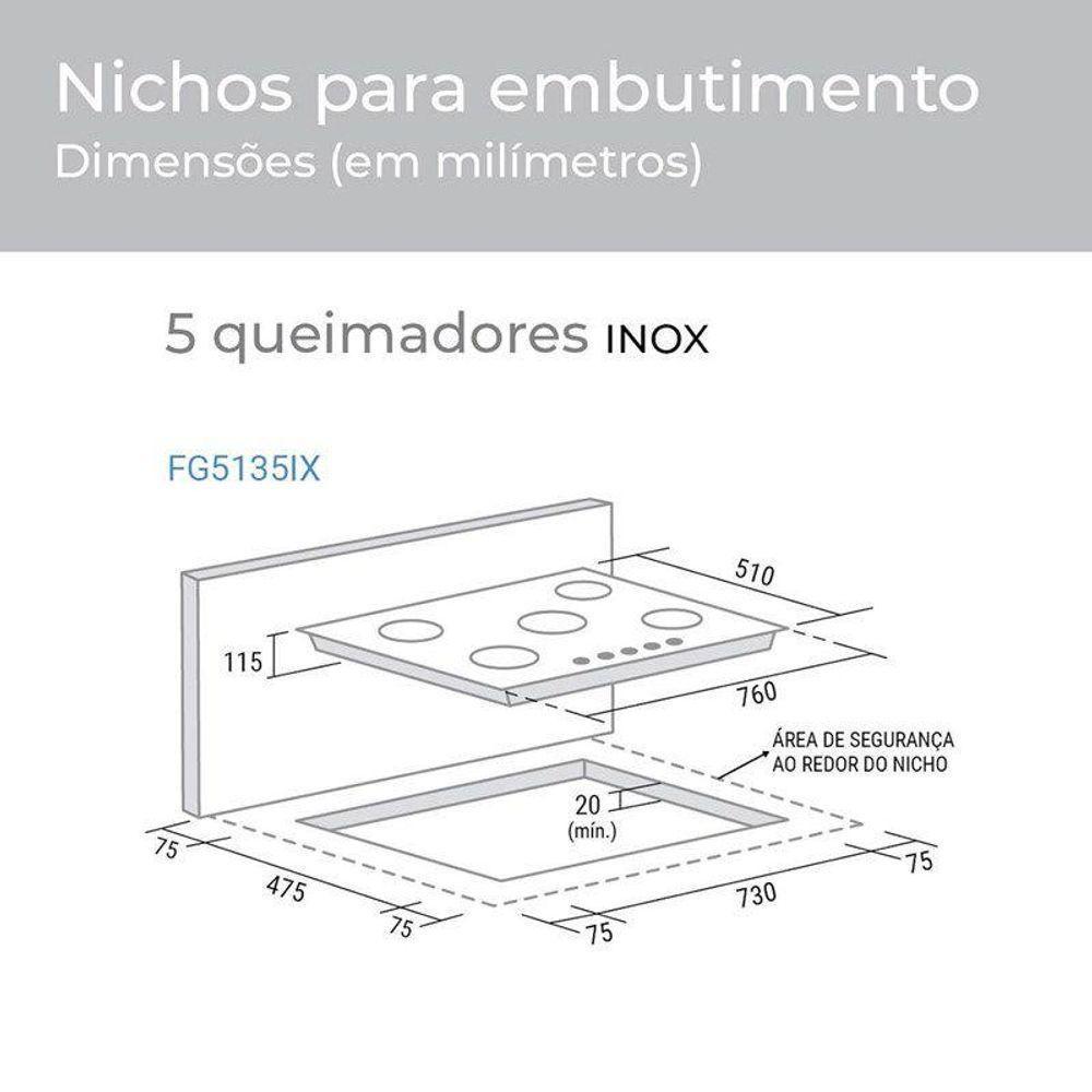 Cooktop 5 Bocas Aço Inox à Gás Suggar FG5135IX Inox Bivolt - 6