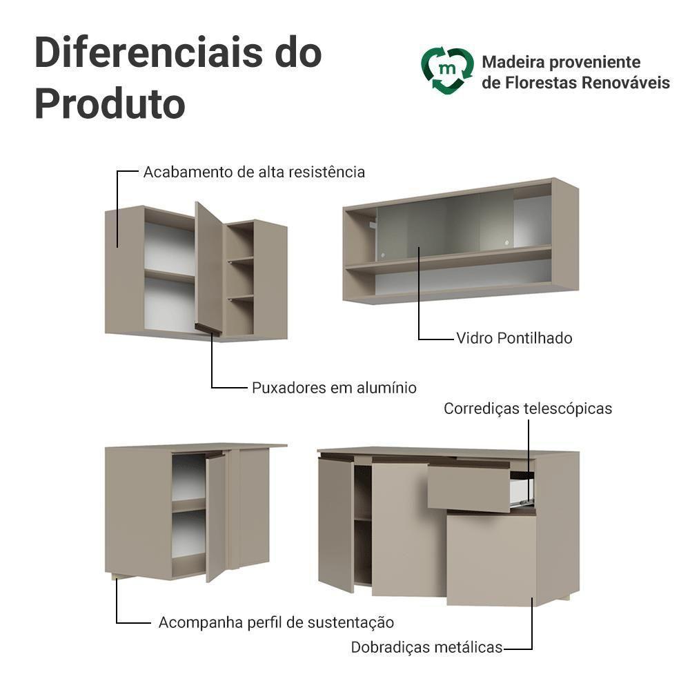 Armário De Cozinha Completa De Canto 265 Cm Suspenso Nice Madesa 03 Crema - 4