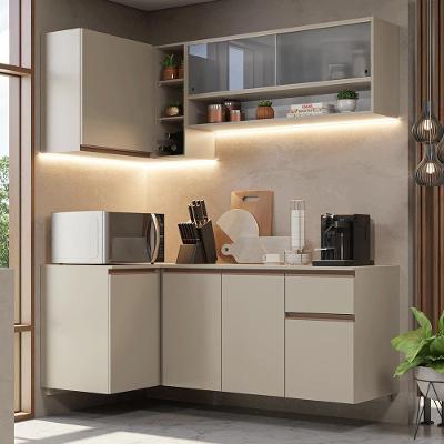 Armário De Cozinha Completa De Canto 265 Cm Suspenso Nice Madesa 03 Crema