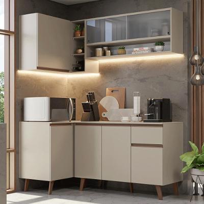 Armário de Cozinha Completa de Canto Nice 7 Portas 1 Gaveta MDF 265 cm Creme Moderno
