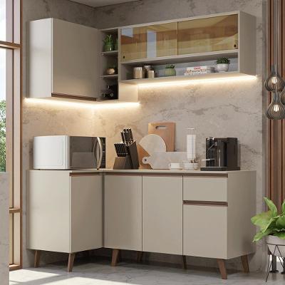 Armário de Cozinha Completa de Canto Nice 7 Portas 1 Gaveta MDF 265 cm Creme
