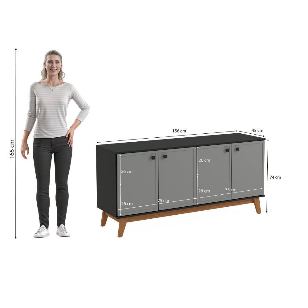 Aparador Kappesberg 4 Portas Shaker Preto Fosco/cinza Sagrado 156cm - 4