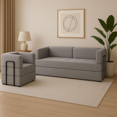 Kit Sofá E Poltrona Na Caixa Modular Dubai Para A Sala Cinza