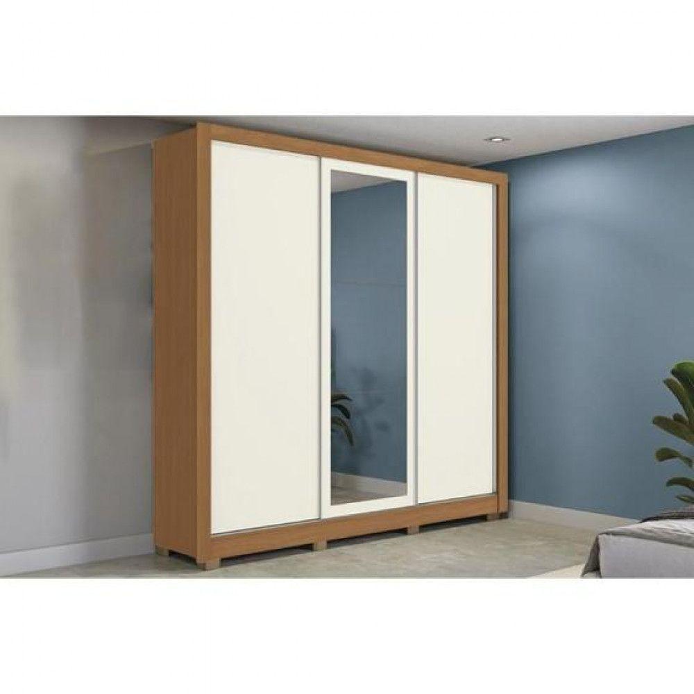 Guarda-roupa Cb07m570 3 Portas 2 Gavetas Espelhos Kappesberg Canela Com Off White - 1
