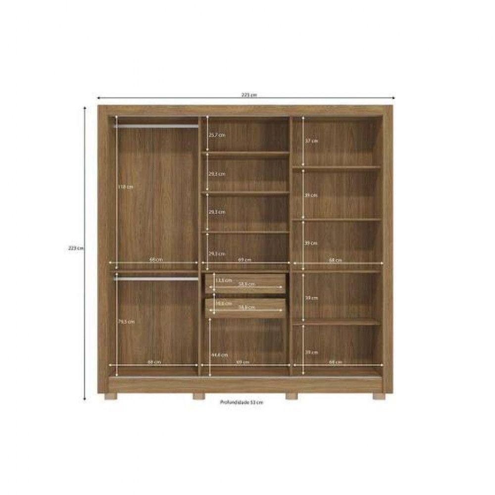 Guarda-roupa Cb07m570 3 Portas 2 Gavetas Espelhos Kappesberg Canela Com Off White - 2