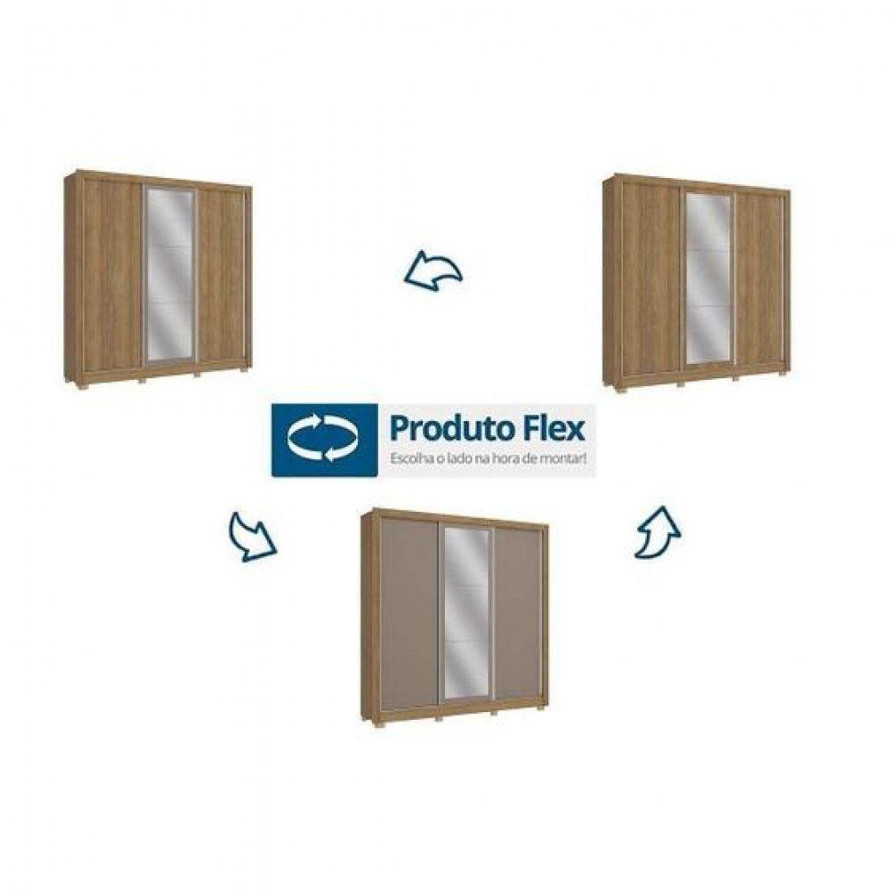 Guarda-roupa Cb07m570 3 Portas 2 Gavetas Espelhos Kappesberg Canela Com Off White - 3