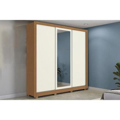 Guarda-roupa Cb07m570 3 Portas 2 Gavetas Espelhos Kappesberg Canela Com Off White