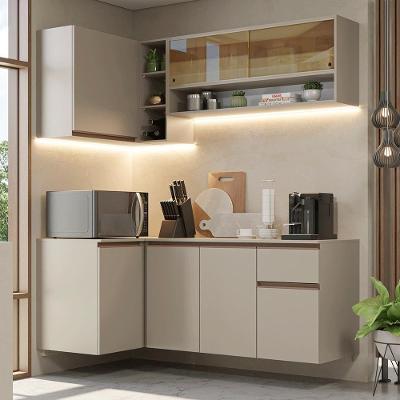 Armário de Cozinha Completa de Canto Nice 7 Portas 1 Gaveta MDP 265 cm Creme