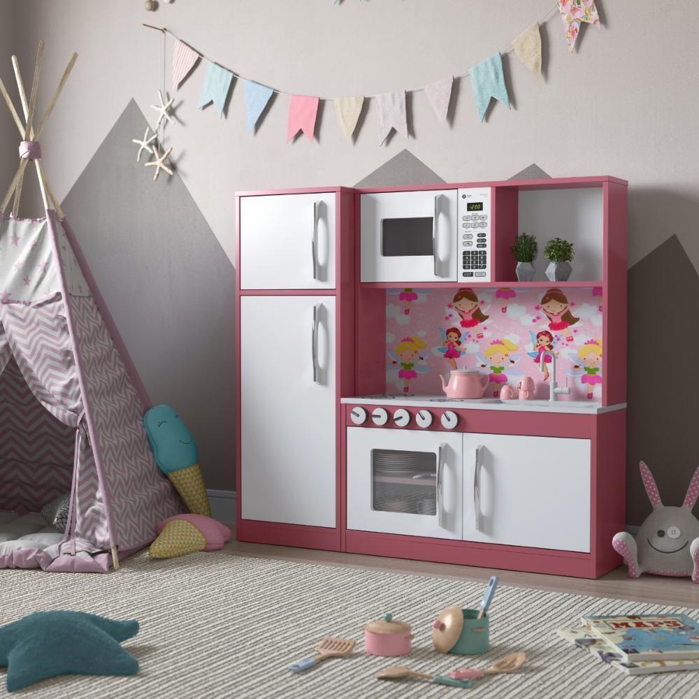 Cozinha Infantil Completa C/ Microondas Forno Fogão E Refrigerador Helena Branco E Rosa - 1