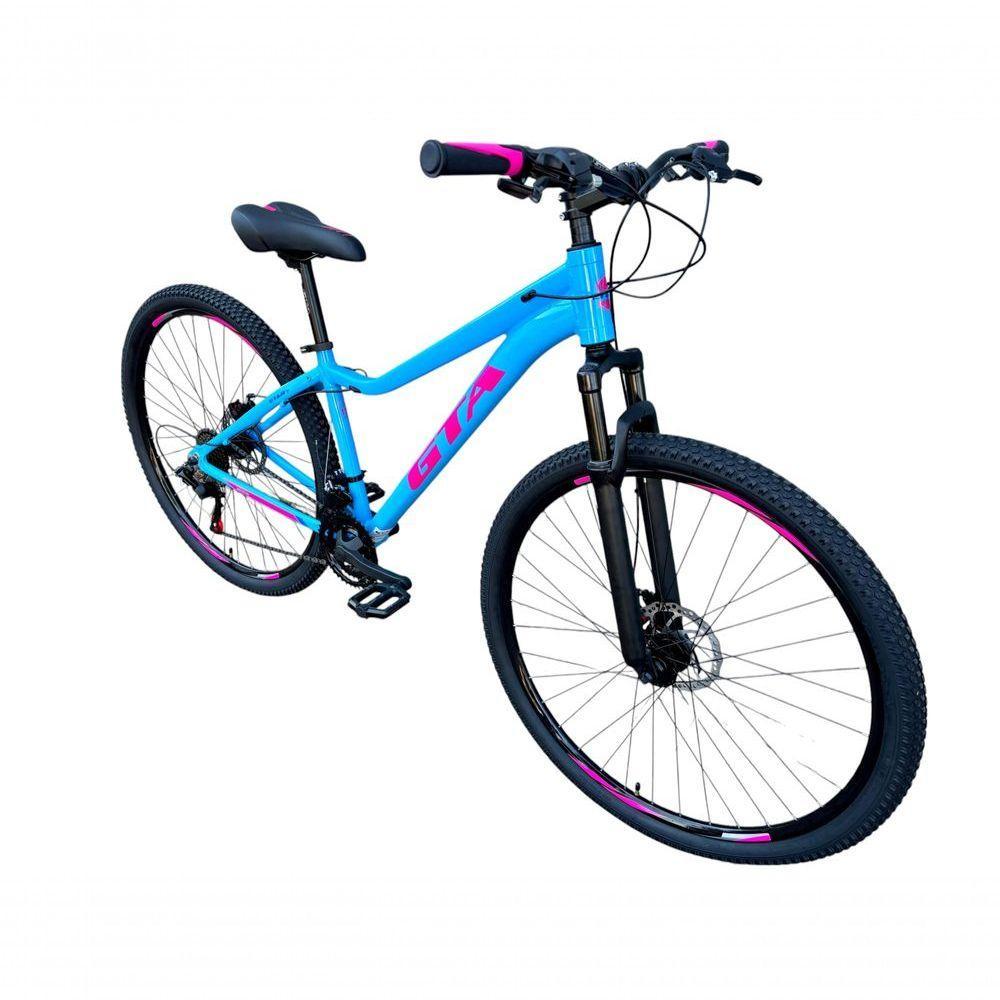 Bicicleta Aro 29 Gta Start Feminina Alumínio 27v K7 Freio A Disco Mecânico Garfo Com Suspensão- Azul/rosa - 3