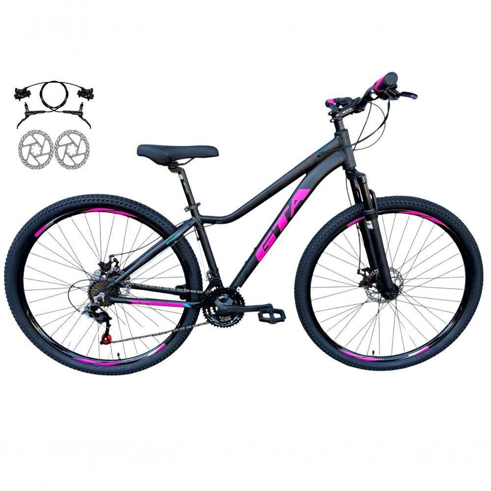 Bicicleta Aro 29 Gta Start Feminina Mtb Aluminio 21v Freio A Disco Hidraulico Garfo Suspensão - Preto/rosa Tam.15 - 1