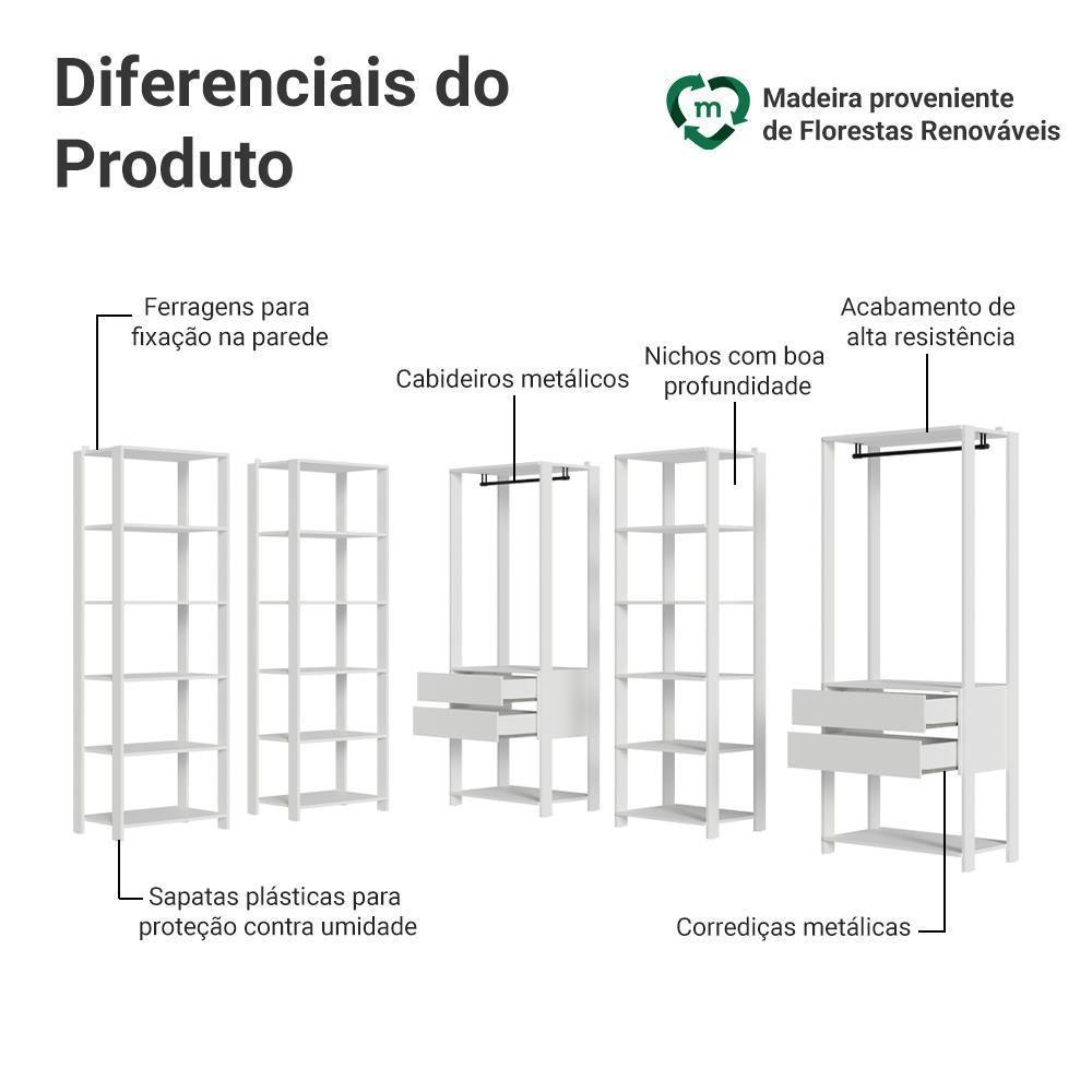 Guarda-roupa Closet Modulado 4 Gavetas 317 Cm Valencia Madesa Branco - 4