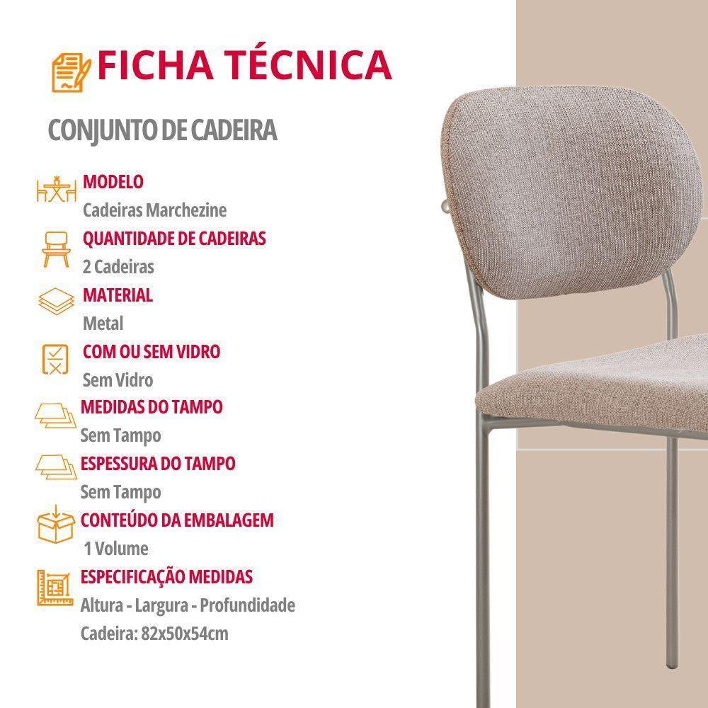 Conjunto Com 2 Cadeiras Metal Marchezine Moderna Mobilia Brisa Prata - 5