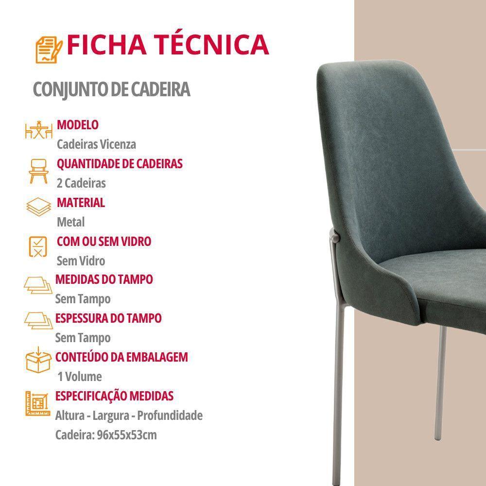 Conjunto Com 2 Cadeiras Metal Vicenza Moderna Mobilia Jade Prata - 6