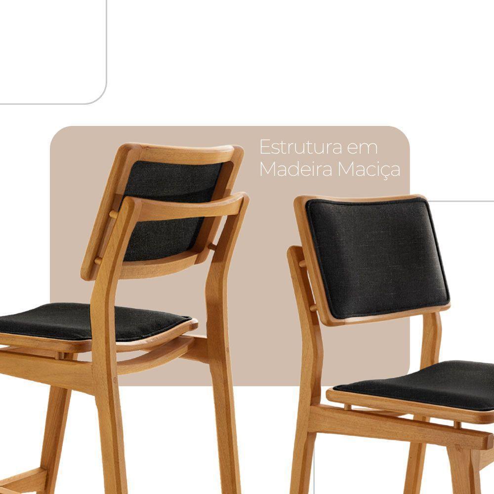 Conjunto Com 2 Banquetas Eva Moderna Linho Preto Imbuia Natural - 3