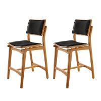 Conjunto Com 2 Banquetas Eva Moderna Linho Preto Imbuia Natural - 1