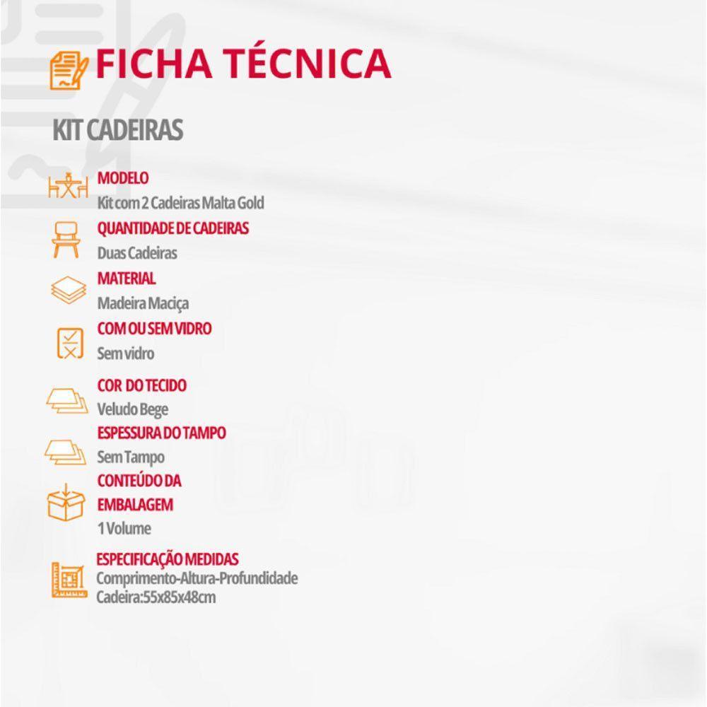 Conjunto Com 2 Cadeiras Malta Gold Moderna Mobília Veludo Bege Cinamomo Imbuia - 4