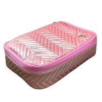 Bolsa Necessaire Estilo Matelassê Chevron Metálico Rosa - 1