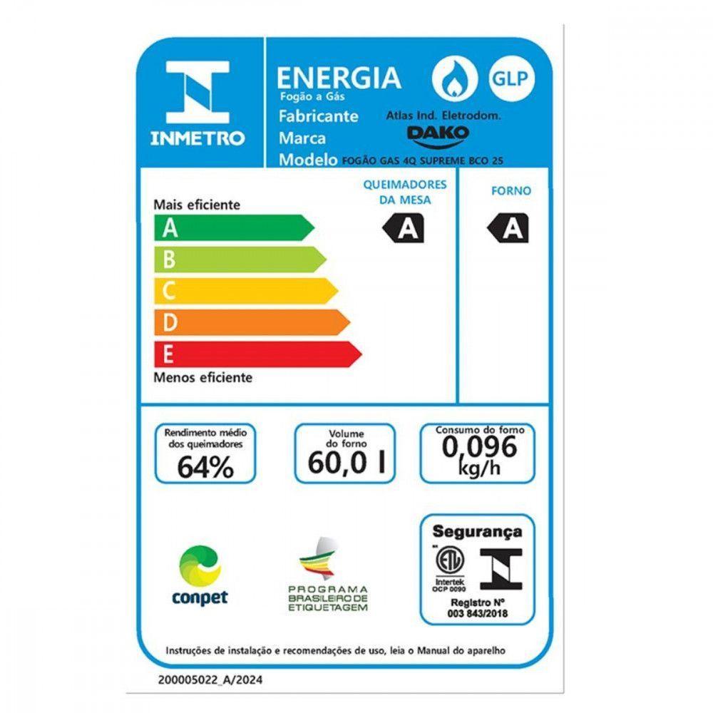 Fogao Dako 4 Bocas Supreme Branco Bivolt - 5