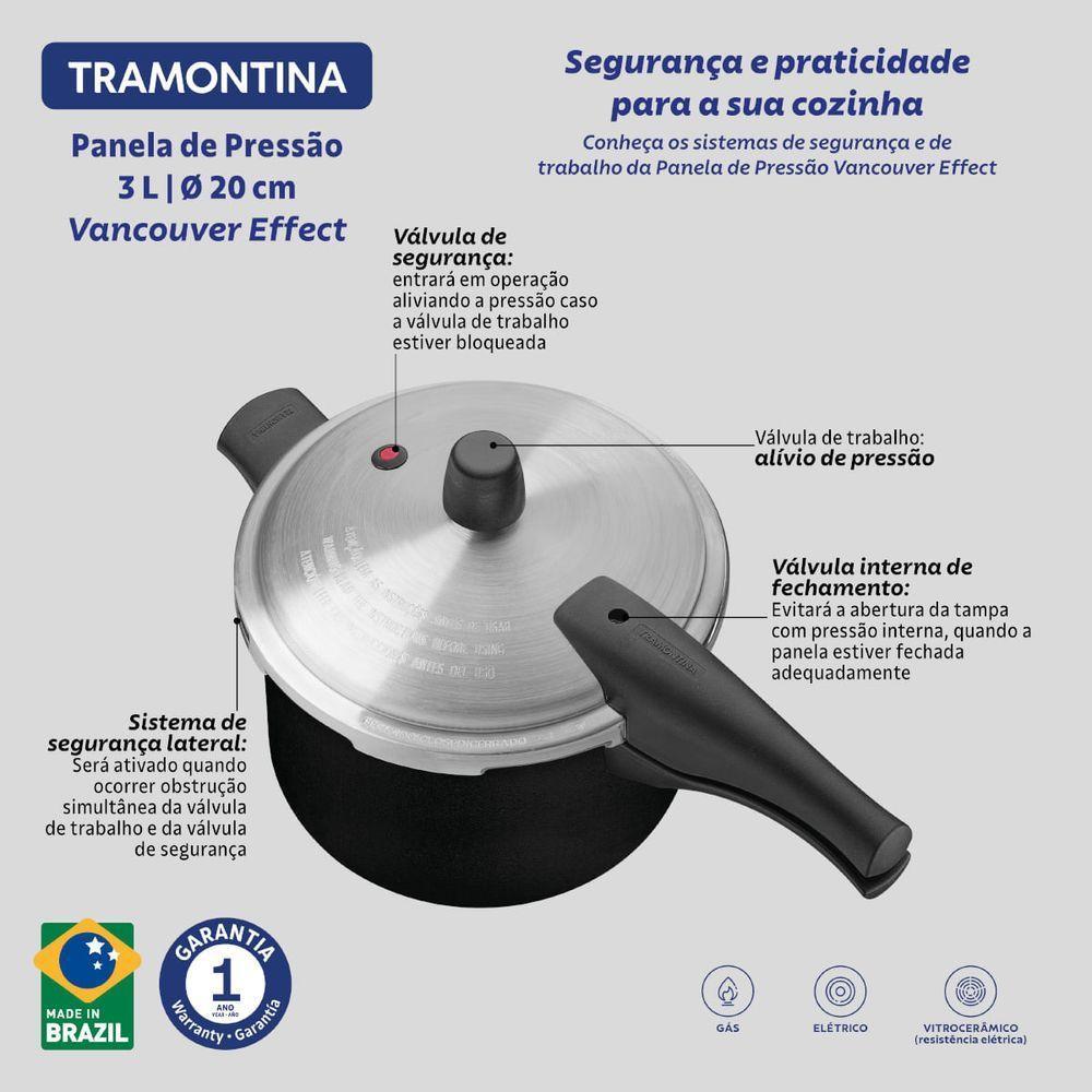Panela De Pressão Tramontina Vancouver Alumínio Antiaderente Starflon Max Preto 20 Cm 3 L - 3