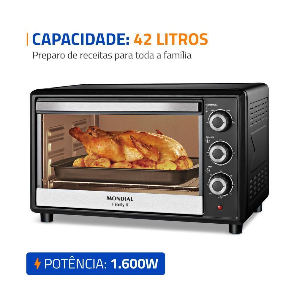 Forno Elétrico Mondial Family II Preto/Inox 1600W 42L FRN-42-B 110V - 2