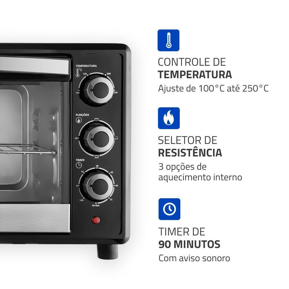 Forno Elétrico Mondial Family II Preto/Inox 1600W 42L FRN-42-B 110V - 4
