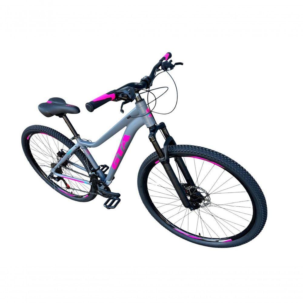 Bicicleta Aro 29 Gta Start Feminina Alumínio 27v K7 Freio A Disco Mecânico Garfo Com Suspensão- Cinza/rosa - 2
