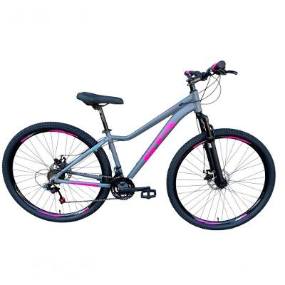 Bicicleta Aro 29 Gta Start Feminina Alumínio 27v K7 Freio A Disco Mecânico Garfo Com Suspensão- Cinza/rosa