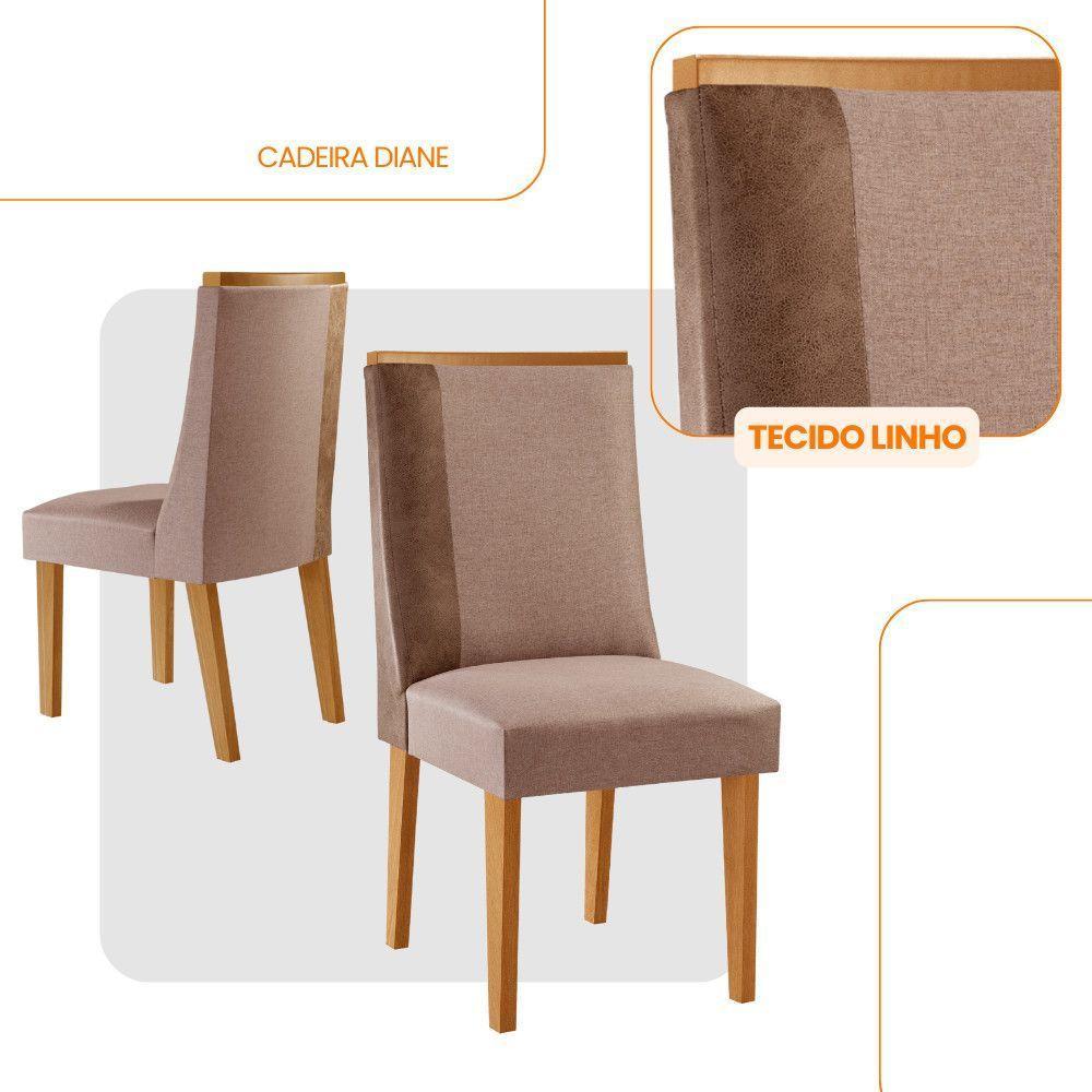 Conjunto Com 2 Cadeiras Mdf Diane P/ Sala De Jantar Moderna Linho Capuccino / Tork / Naturale - 2